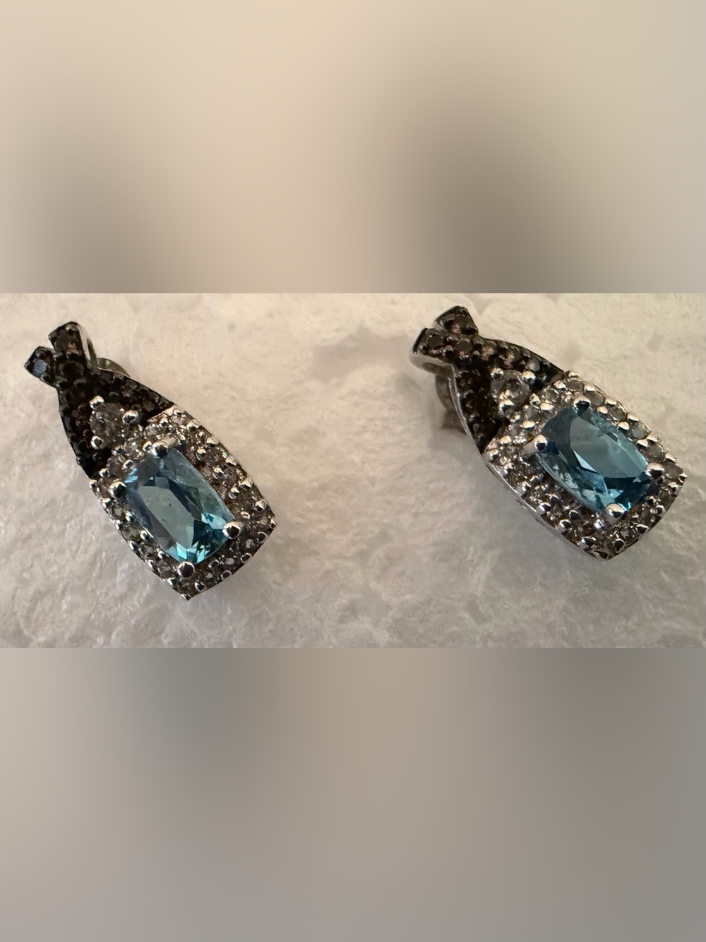 Silver-Tone Blue and Black Crystal Pavé Stud Earrings - Unbranded